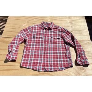 Untickit Collar Button Down Shirt Men's Pockets 100% Cotton Plaid‎ Red Size XL